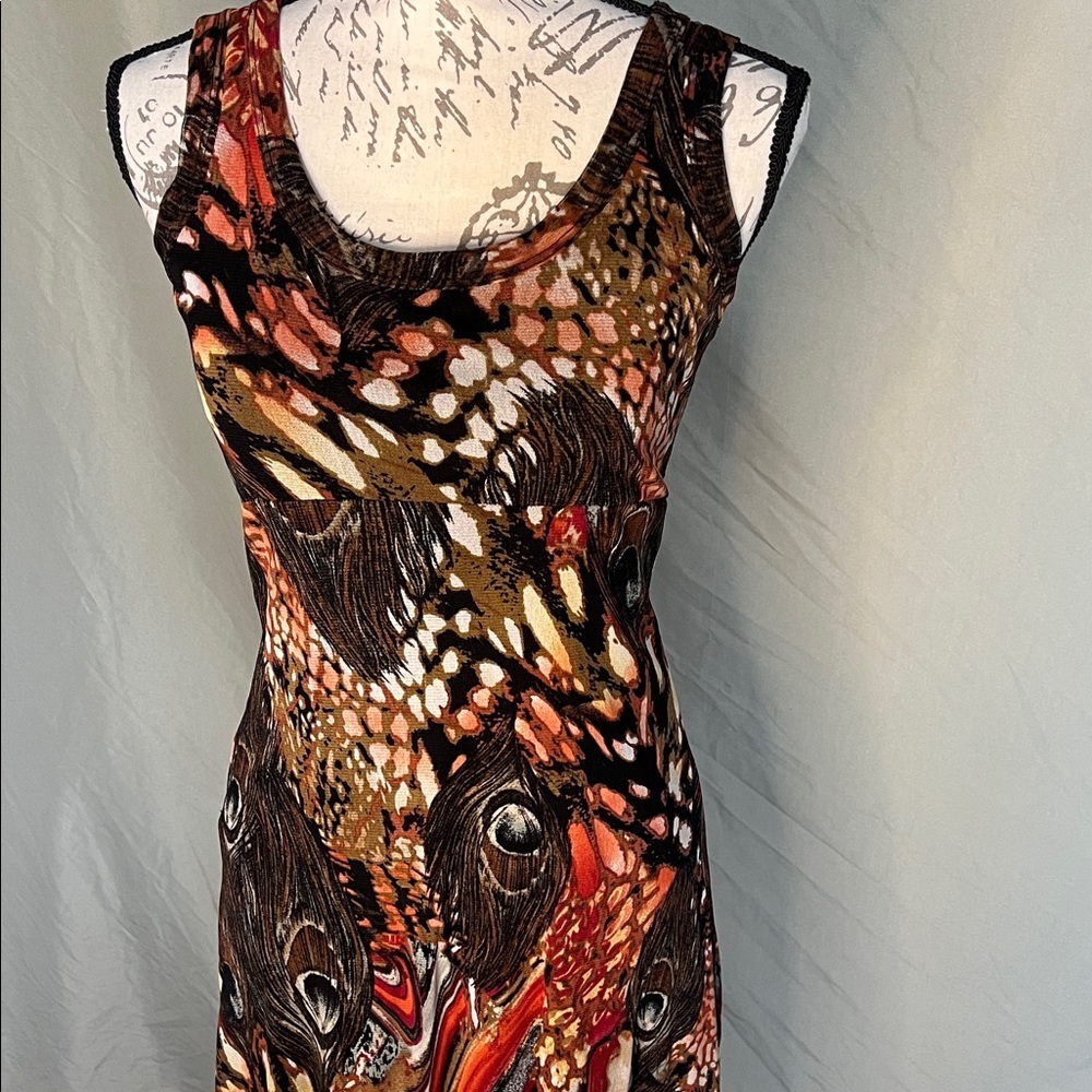 Peacock tank dress sheer lined small tiered midi